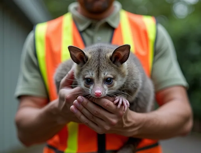 Animal handler safely recovering a deceased possum in Junction Village